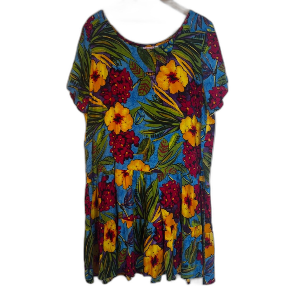 Pineapple Passion Colorful Bold Tropical All Over Print Aline Shift Dress Sz XL